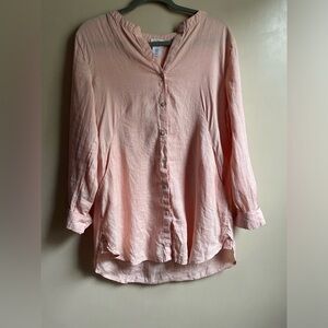 Sigrid Olsen pink 100% Linen button down tunic blouse with pockets size M